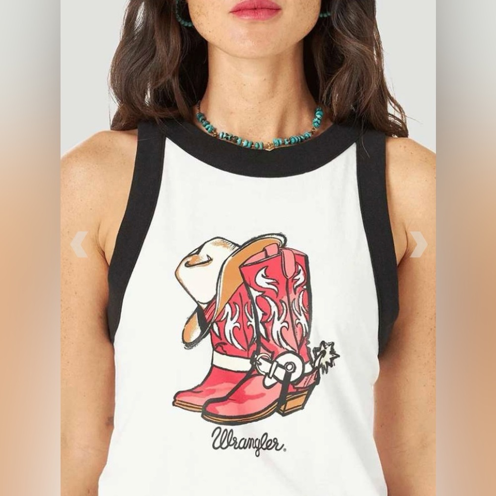 NWT WRANGLER WOMENS RETRO BOOTS/ COWBOYS HAT GRAPHIC TANK SIZE S - Picture 4 of 8